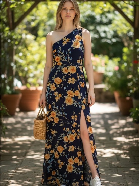 Lulus Dresses & Skirts - NEW LULUS ONE SHOULDER FLORAL MAXI DRESS SZ SMALL